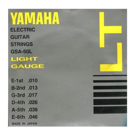 Yamaha GSA50L Electric Light (10-46) Set of strings for electric guitars made of nickel-plated steel. FEATURES Purpose of strings For electric guitars Caliber .010, .013, .017, .026, .036, .046 String material Nickel-plated steel The number of strings in the set 6 Country of brand registration Japan Country of origin of the goods Japan
